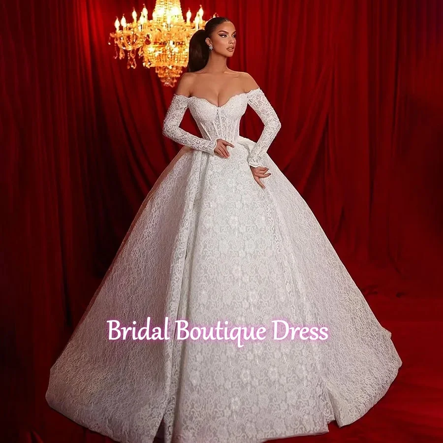 Vestidos De novia exquisitos personalizados De manga larga para novia, Espalda descubierta, plisados ostentosos, Apliques De encaje, Vestido De baile 2026