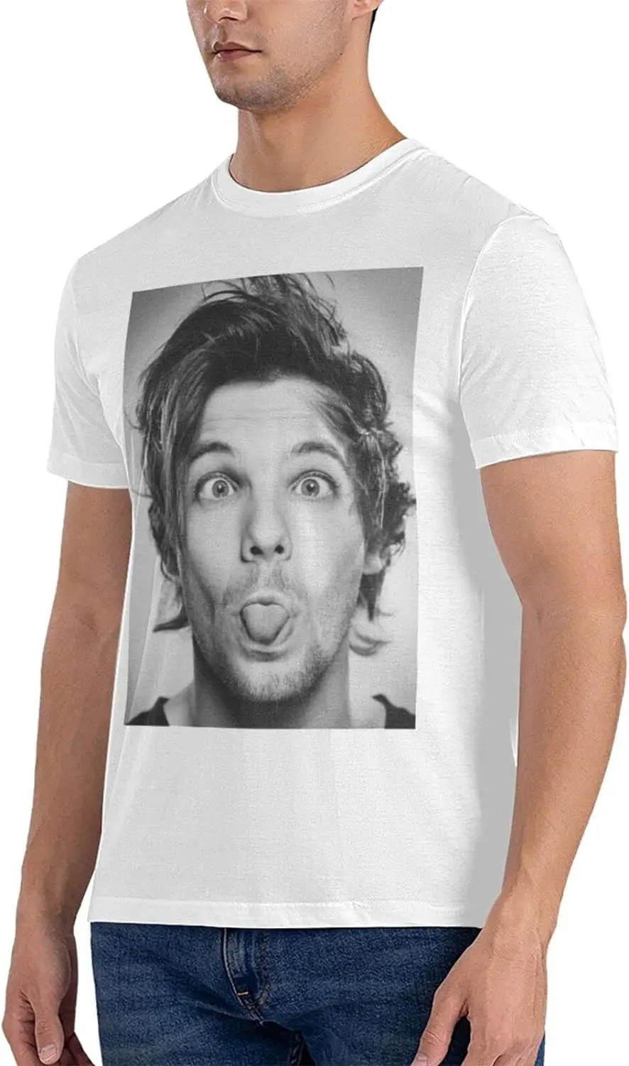 Louis Music Tomlinson T-Shirt Short Sleeve Shirt Neck Casual Top Basic Crew Classic Fashion Black