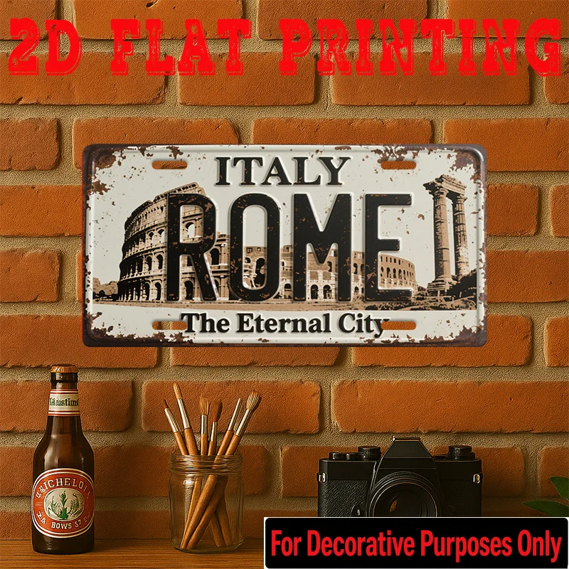 2D Flat Vintage Rome Colosseum Aluminum Sign 11.8x5.9 Inch Eternal City Wall Decor Gift for Family Friends