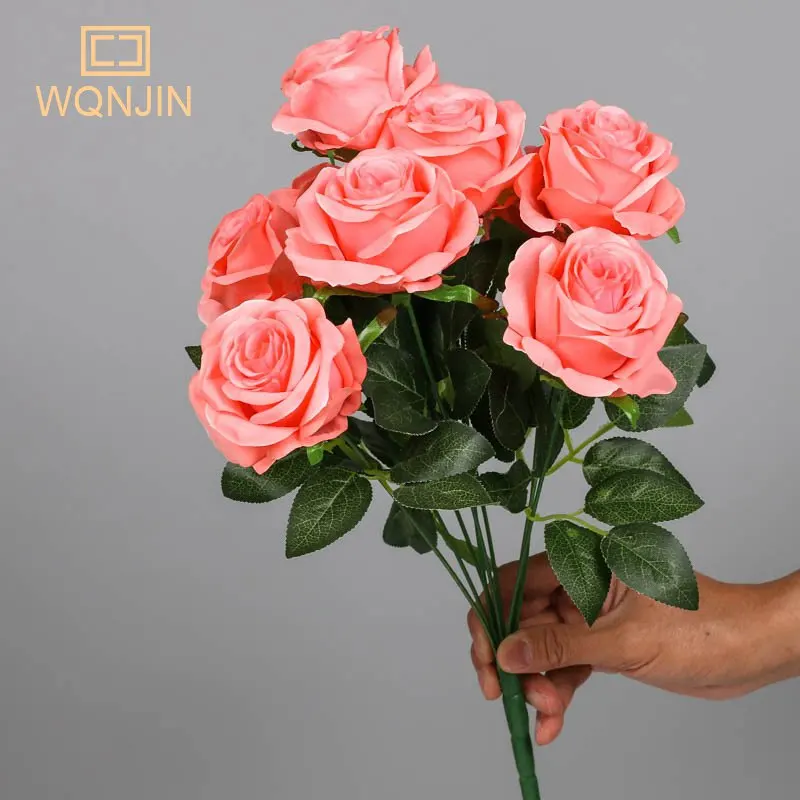9 Köpfe lila künstliche Blumen Heimdekoration 9 Farben Schönheit Seide gefälschte Blume speziell für Hochzeit und Festival Dekoration – Detail 3