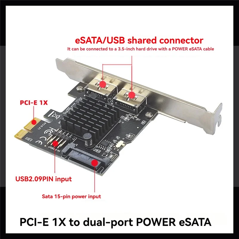 Placa de expansão usb esata + de alimentação de porta dupla pci-e x1 para usb 2.0 9pin sata 15pin placa adaptadora 6gbps para desktop pc A-ABIU