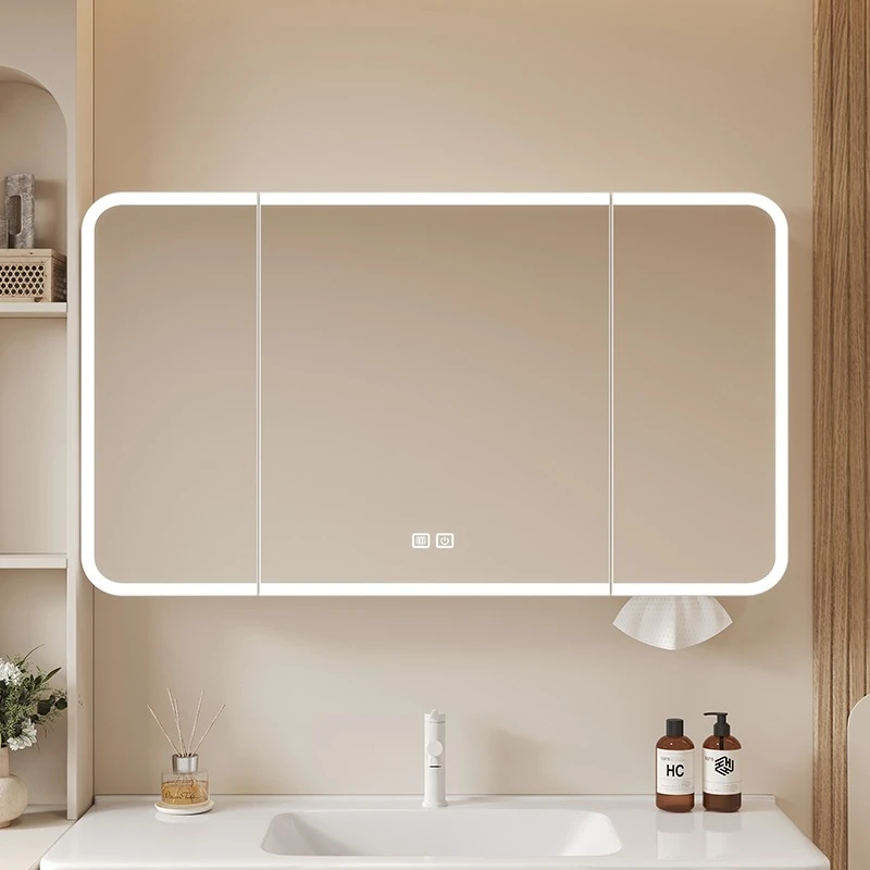 New curved space bathroom mirror cabinet aluminum separate Bathroom cabinet wall-mounted smart armario baño pared furniture