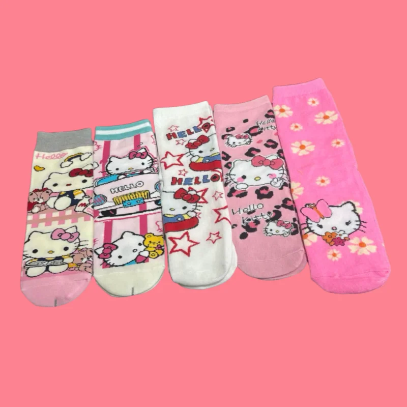 

Европейские размеры 36-42,1/5 пар носков до середины икры Sanrio Hello Kitty с героями мультфильмов аниме для женщин