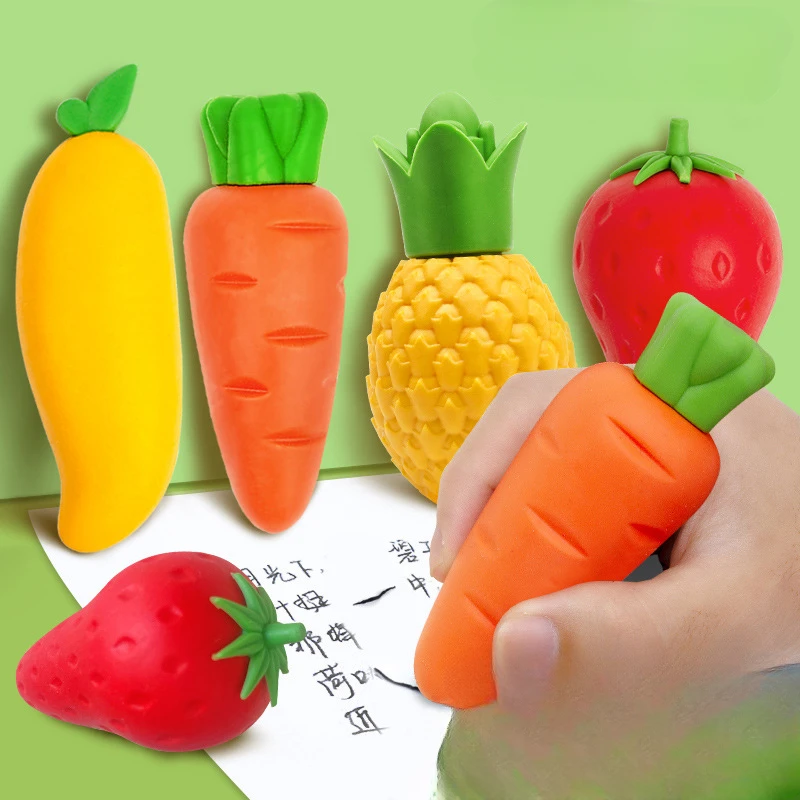 

Pencil Eraser for Kids Fruit Shape Eraser Creative Cartoon Cute Children Carrot Big Not Leave Marks School Stationery Supplies