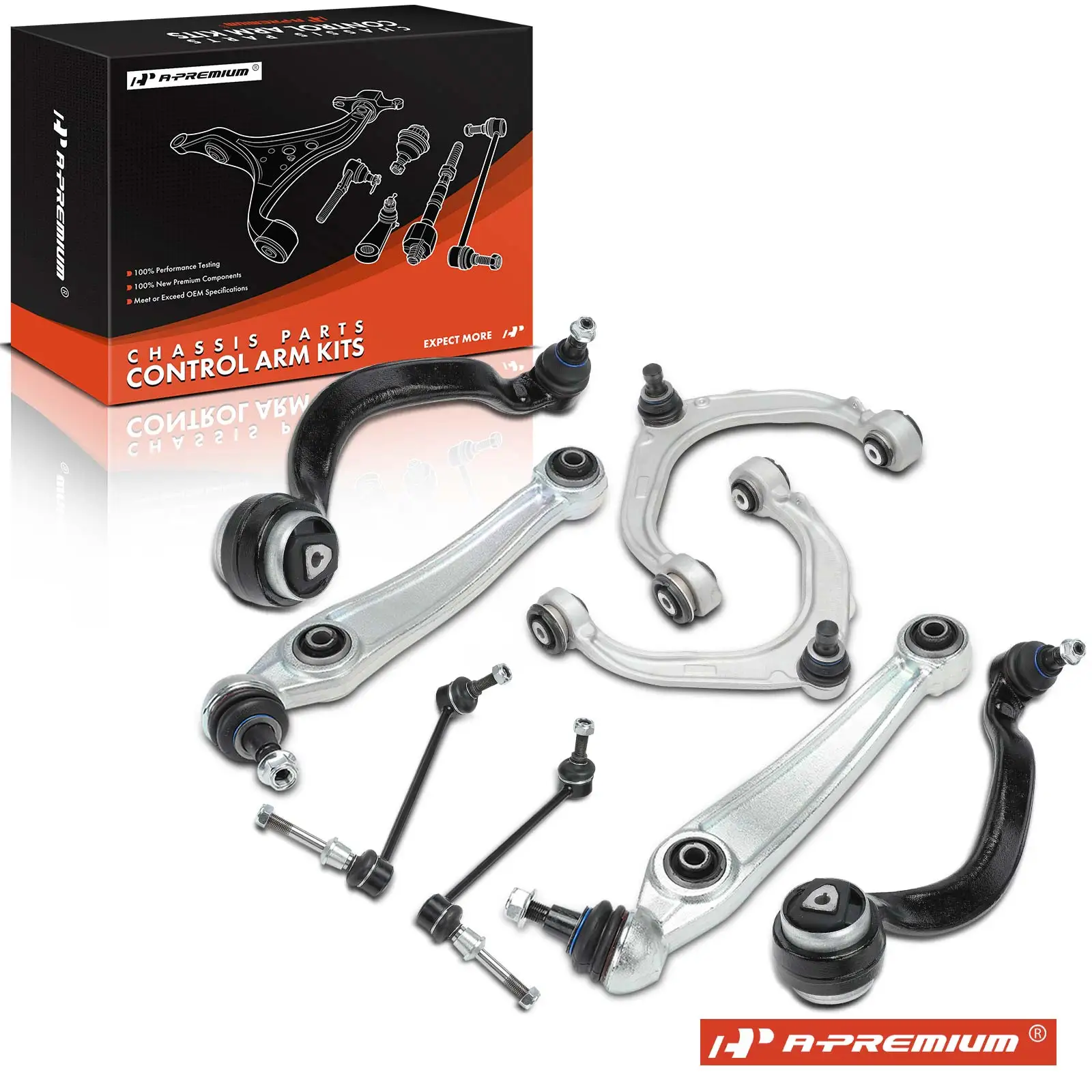 A-Premium 8x Front Control Arm with Ball Joint Stabilizer Bar Link for BMW X5 2007-2013 X6 2008-2014