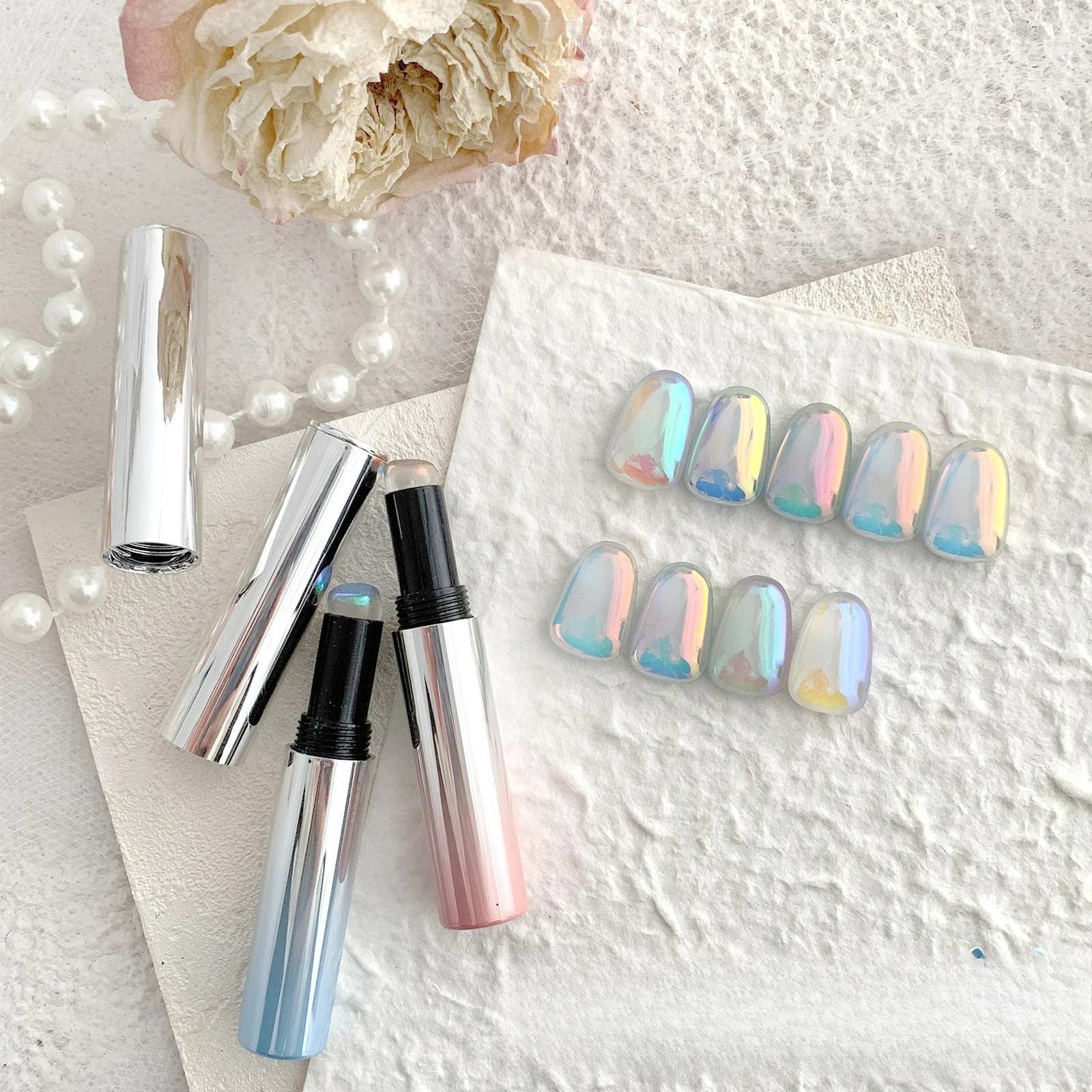 

Silver Tube Air Cushion Magic Aurora Powder Pen Mirror Chrome Effect Nail Art Manicure Iridescent Metallic Pigment