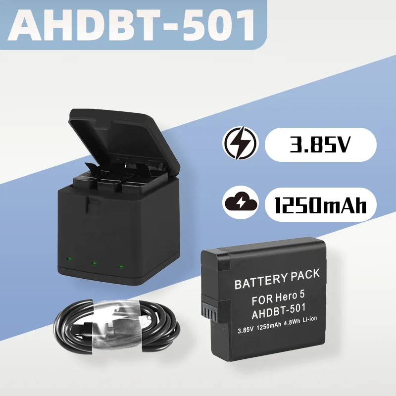 

3.85V 1250mAh Battery & Charger for GoPro Hero5/6/7 Action Camera (Replaces AHDBT-501)
