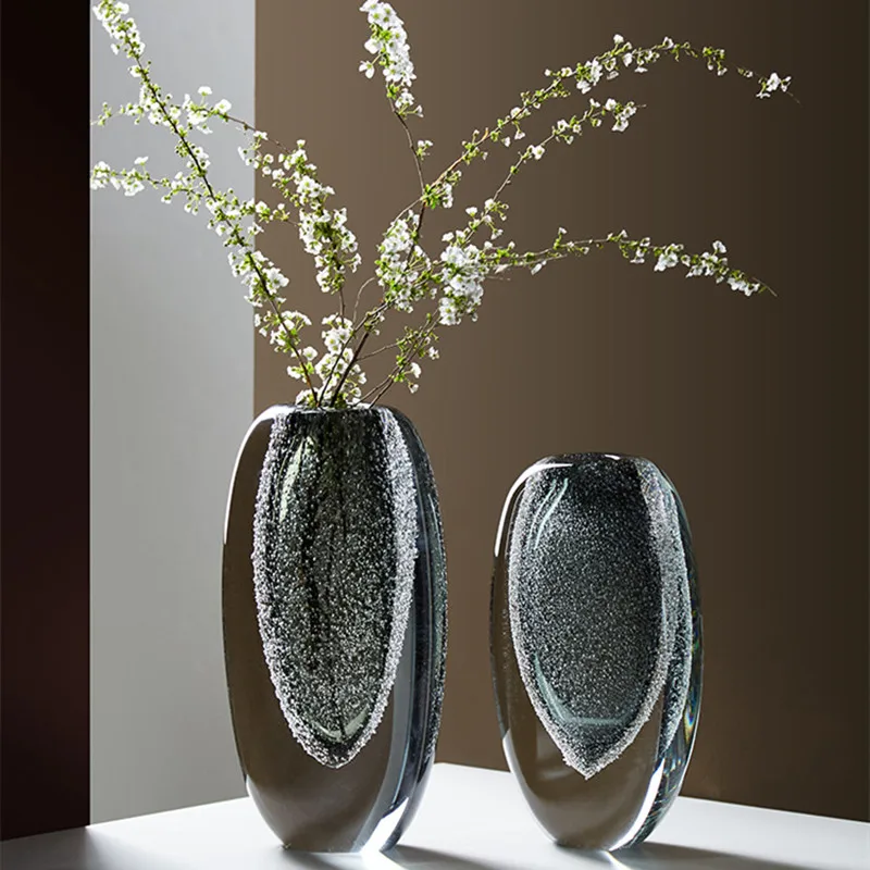 

European-style Thick-Bottomed Gray Bubble Glass Vase Living Room Office Flower Set High-quality Hand-blown Handicrafts