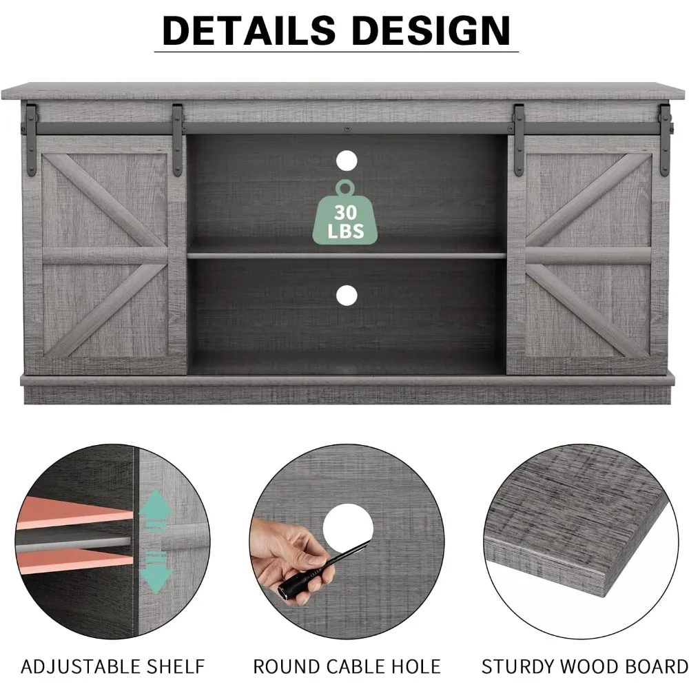حامل تلفزيون، يناسب أجهزة التلفاز حتى 65 بوصة مع باب الحظيرة المنزلقة والتخزين، وطاولة وطاولة ووسائط غرفة المعيشة، 58 بوصة #5