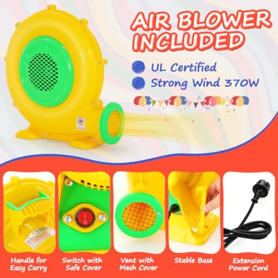 Bounce House, Inflatable Bounce House for Kids 3-12, Indoor/Outdoor Double Slide Obstacle Bouncer with Blower, 12 x 9FT