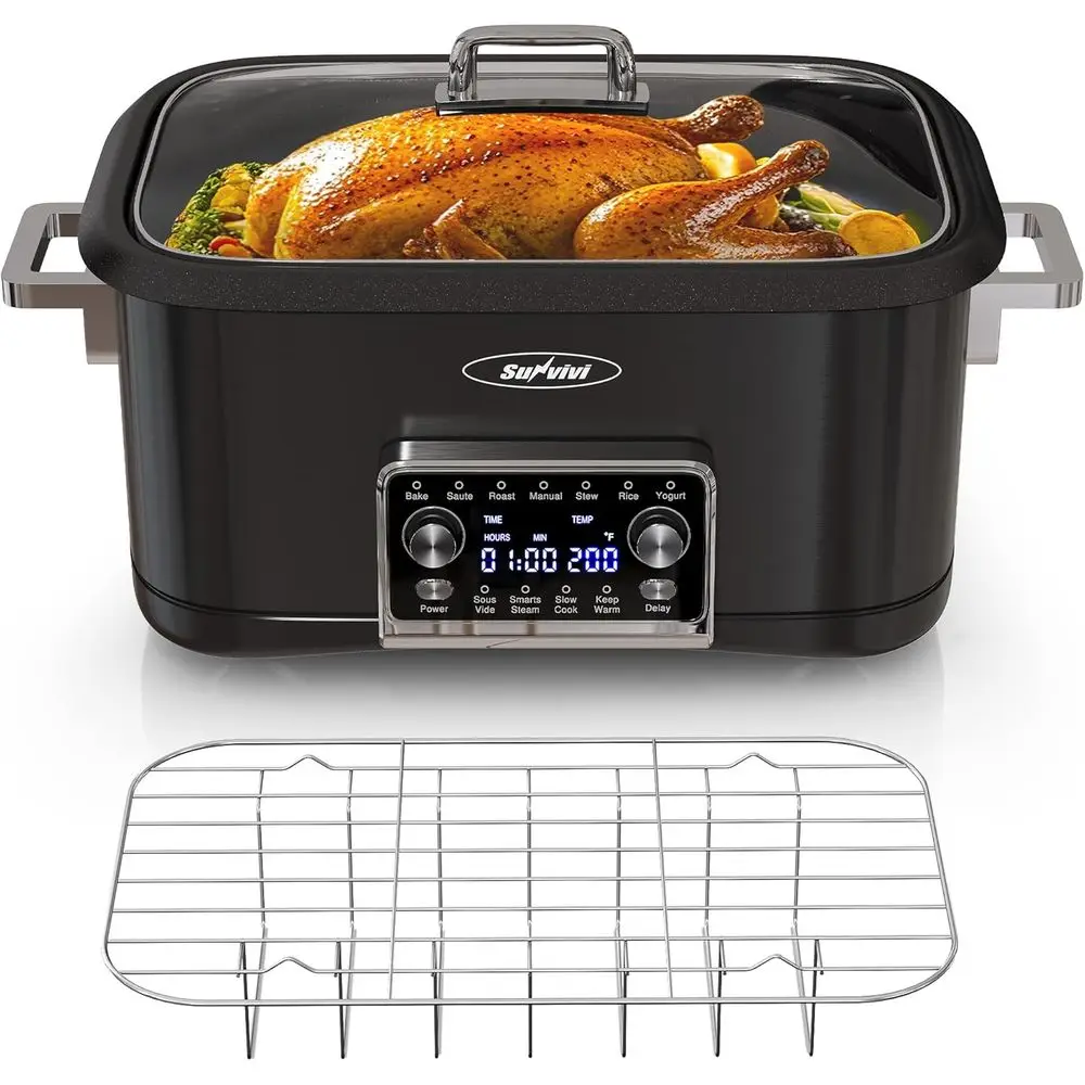 

8-Quart Digital Multi-Cooker with Slow Cook, Roast, and Warm Features, Timer, Temp Control, Auto Shut-Off, Removable Non-Stick P