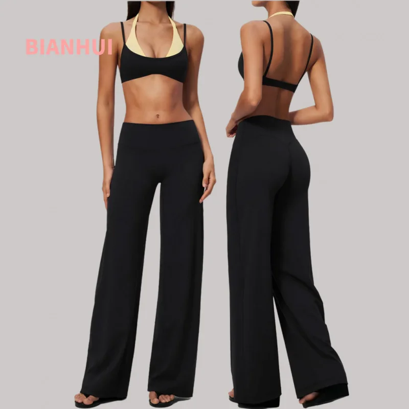 2 Piece Gym Set Quick Dry Breathable Fitness Set Sports Bra Butt Lifting High Waist Leggings Slightly Flared Yoga Wear For Women