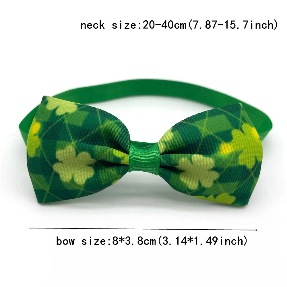 100pcs Small Dog ST Patrick's Day Puppy Cat Collar Clover Pattern Dog Bow Tie Green Necktie Pet Supplies Grooming Accessories