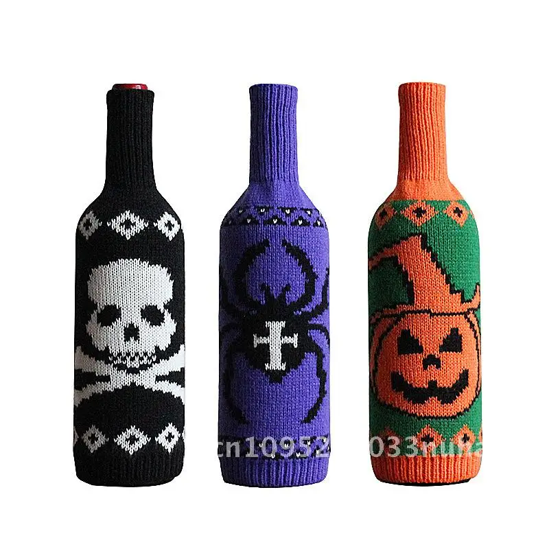 

Halloween Wine Bottle Set Skull Pumpkin Knitted Champagne Wine Bottle Bag Dining Table Decoration Supplies