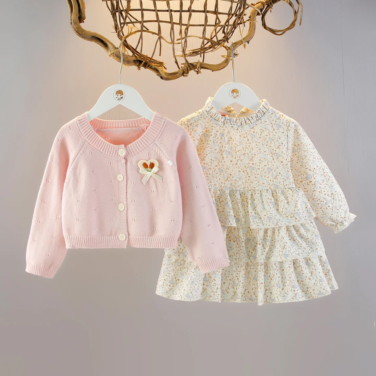 

Children Girls Clothes Set 2025 Autumn Toddler Kids Girls Flowered Pattern Dress Butterfly Bow Knited Infant Baby Girls Sweater