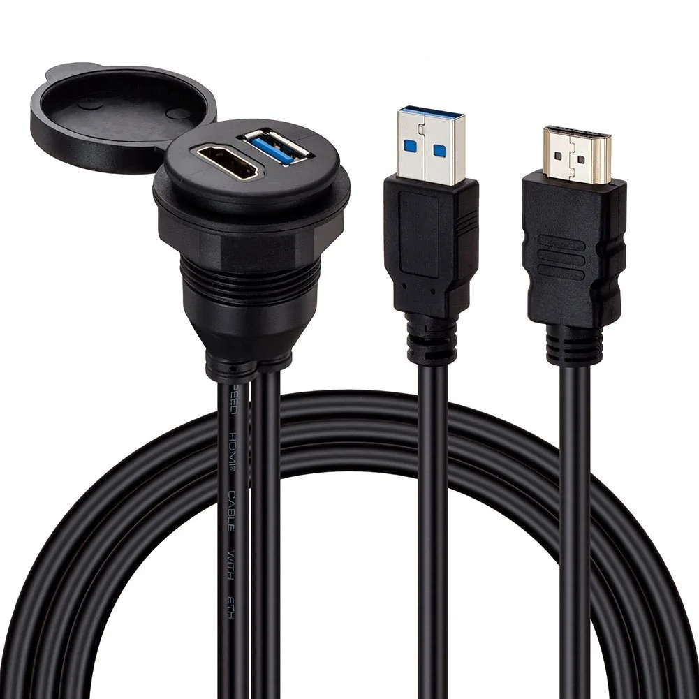 2 ב-1 עמיד למים USB 3.0 ו-HDMI-compatible USB2 להרחבה 1 2M כבל לוח המחוון של הרכב עבור סירה ואופנוע