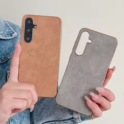 Luxury Leather Matte Phone Case For Samsung Galaxy S24 S23 S22 Ultra Plus A15 A25 A55 A35 S23 FE SheepSkin Plating Soft Cover