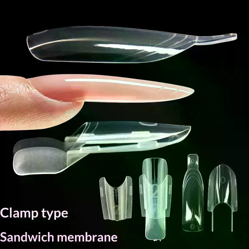 30pcs Nail Clear Rocket Shape Sandwich Dual Nail Forms Reusable Full Cover Dual Nail Molds Top & Bottom Quickly Extend Nails