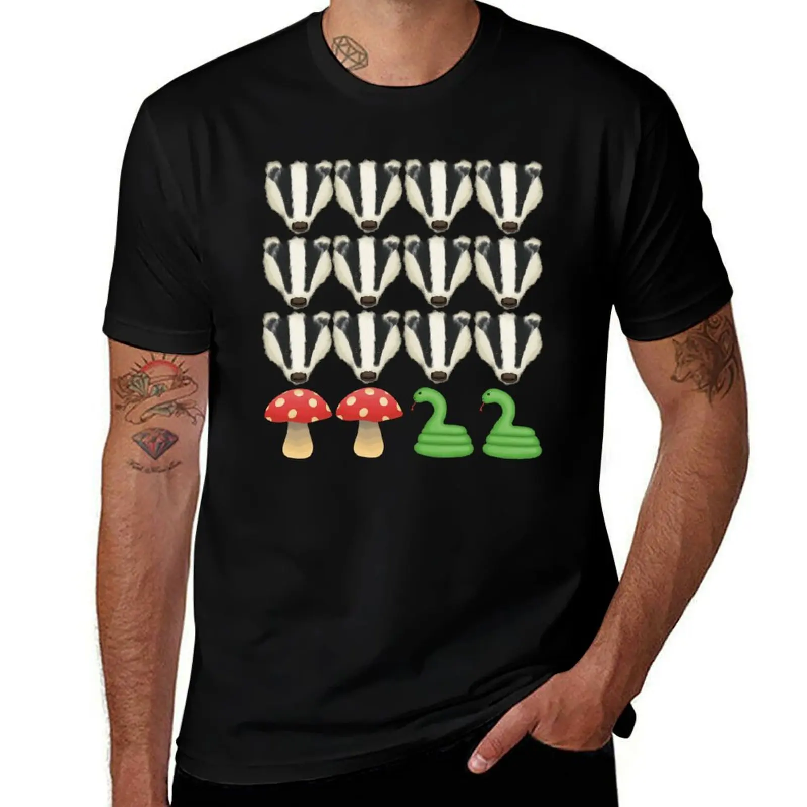 Badger, Mushroom, Snake T-Shirt Minimalist Plain Crew Neck T-Shirt