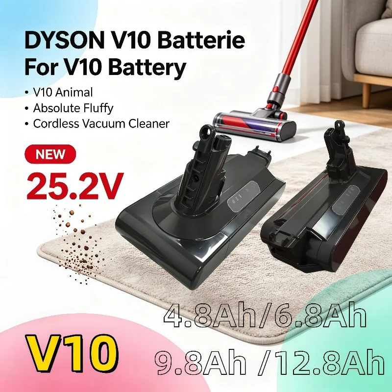 25.2V Replacement Battery For V10 Animal Absolute Fluffy Cordless Vacuum 4.0Ah 6.0Ah 9.0Ah 12.8Ah