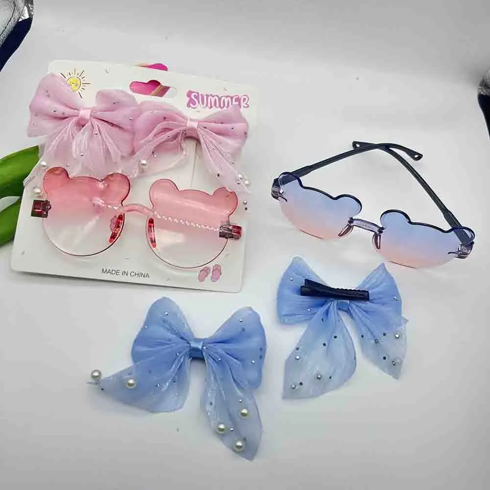 Hair Accessories Set Fashion Kids Sunglasses Bear Shape Sunglasses Cute Tulle Hair Bows For Photo Props Outdoor Activities