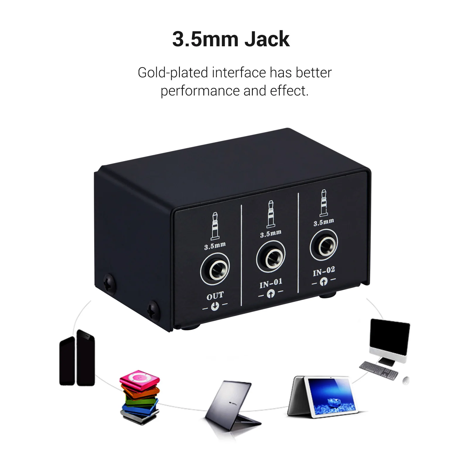 LYNEPAUAIO Audio Switcher 3.5mm 2 in1 Out/ 1 in2 Out A/B Switch Stereo Audio Splitter Box No Distortion 3.5mm Jack for Switching