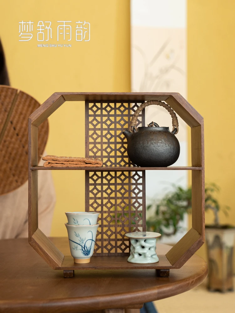 Bamboo Hollow Antique Rack Tea Table Storage Rack Tea Pot Storage Cabinet Lattice Storage Rack