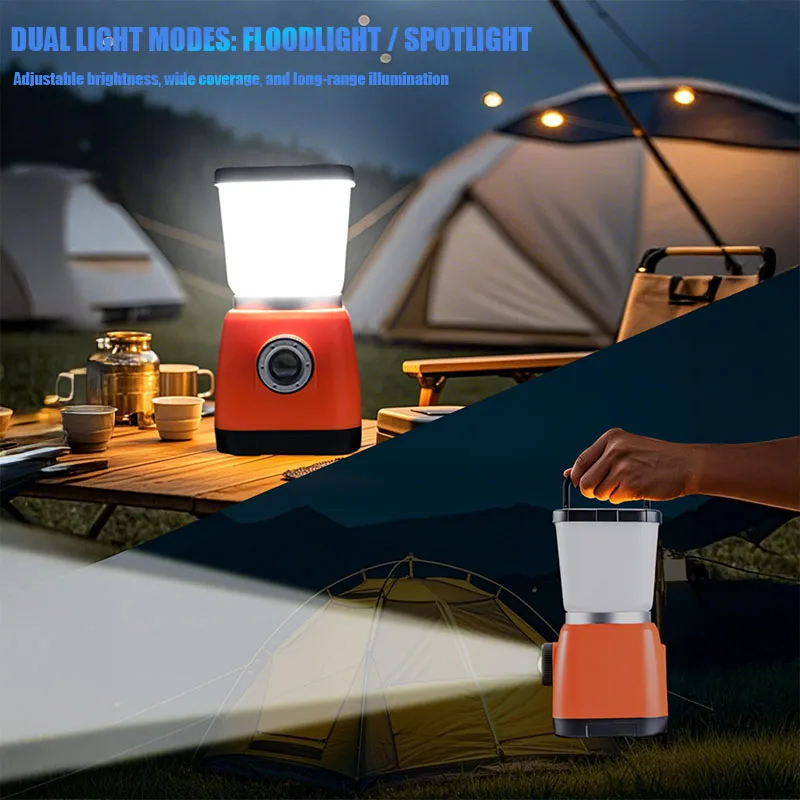 VOLODYMYR Rechargeable Camping Lantern LED Camping Lamp Adjustable Brightness Dual Light Source Waterproof Hook for Outdoor