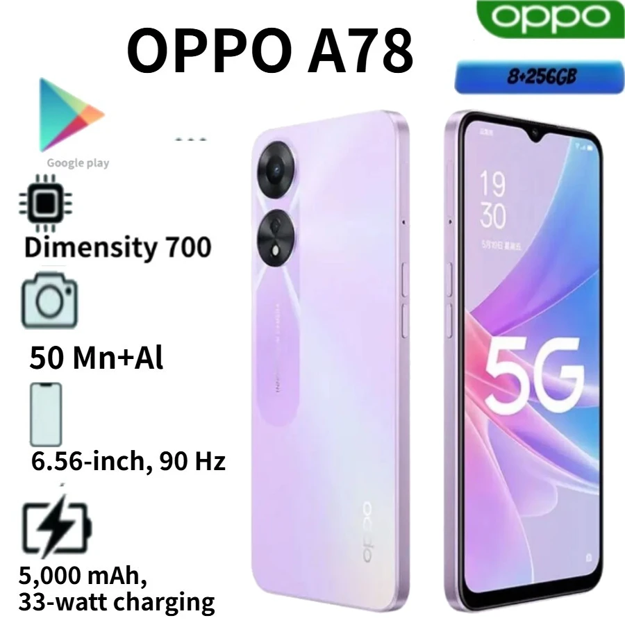 2026 OPPO A78 Global Edition Smartphone 8GB RAM 256GB Storage 6.5 Inch 90Hz Refresh Rate AMOLED Display 67W SuperVOOC Fast Charg