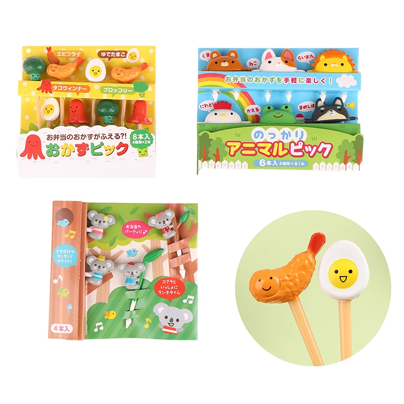 1set Kids Fruit Picks Needle Stick Toothpicks Mini Creative Fruit Cake Dessert Food Forks Lunch Box Decor Bento Accessories