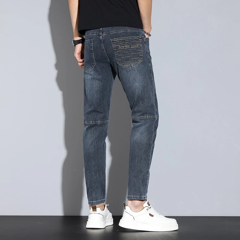 

Осенние новые мужские повседневные узкие джинсы, модные и универсальные эластичные прямые джинсы с высокой английской вышивкой Y2k