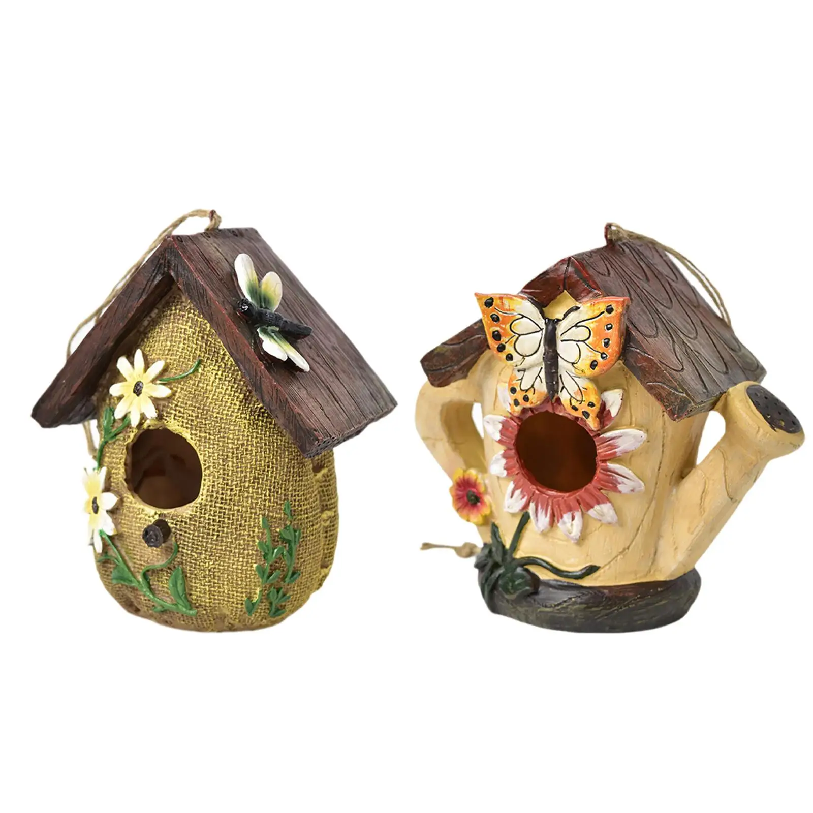 Creative Resin Hanging Bird House Country Cottage Bird Nest Home for Outdoor Garden Bird Shelter Backyard Fence