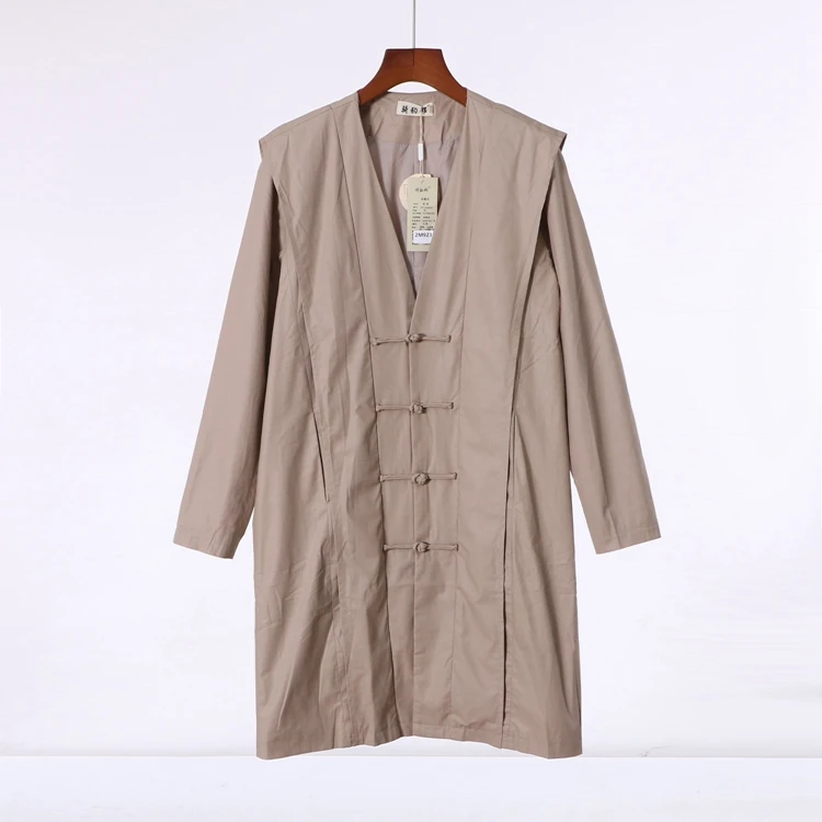 

Chinese Han Han Flax Men's Windbreaker Coat Middle-Length Thin Sle Button-Up Traditional Chinese Sle Faion Urban Autumn...