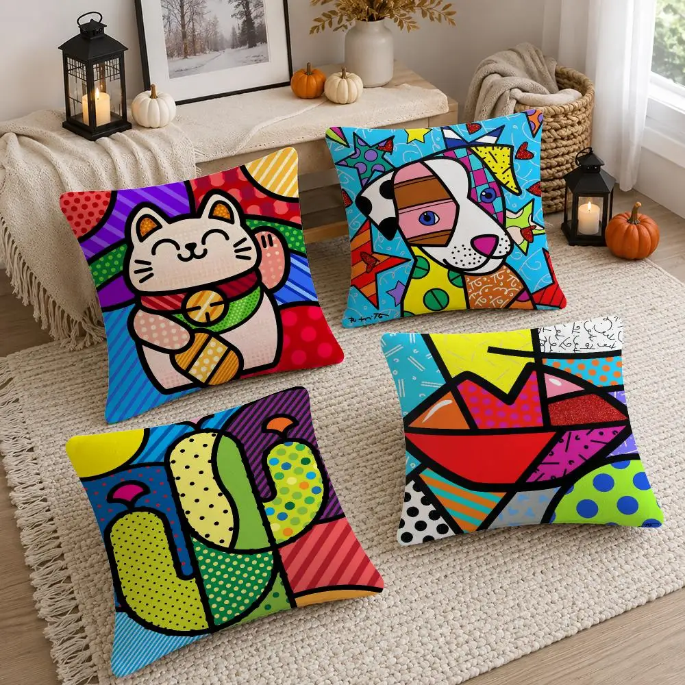 Artist Britto Happy Art Cushion Cover Soft Fluffy Short Plush  Pillow Case  Sofa Bed Home Decor