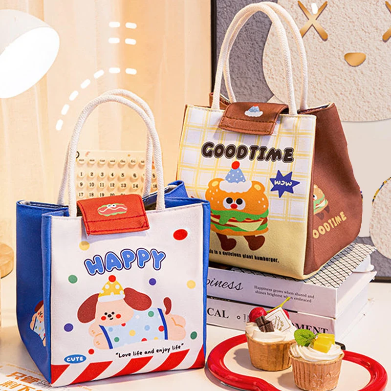 حقائب غداء معزولة برسوم كرتونية لطيفة مع مقابض مثالية للطلاب وعمال المكاتب بسعة كبيرة لتخزين الطعام والنزهات