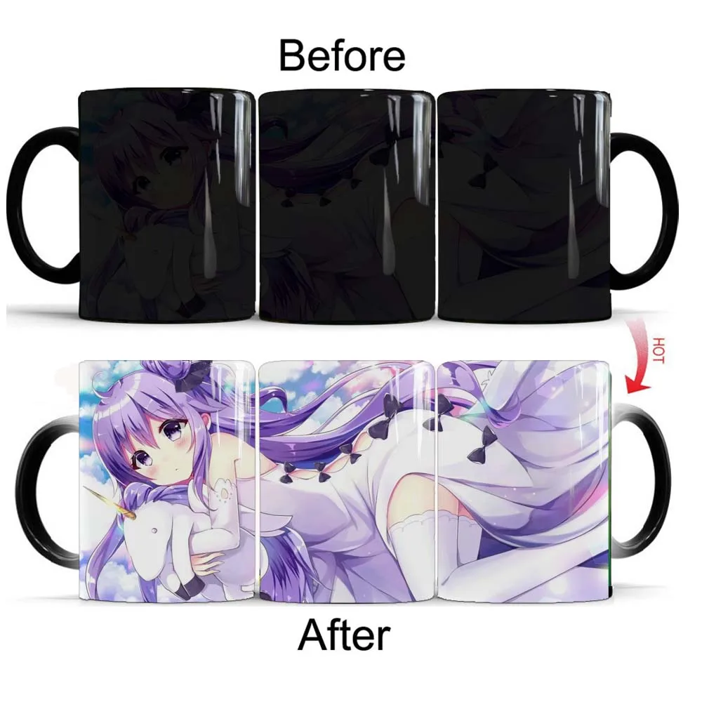 

Purple haired girl Mug Unicorn Puppet Hot Reaction Coffee Cup 11oz Creative Color Changing Ceramic Magic Tea Milk Coffee Mug