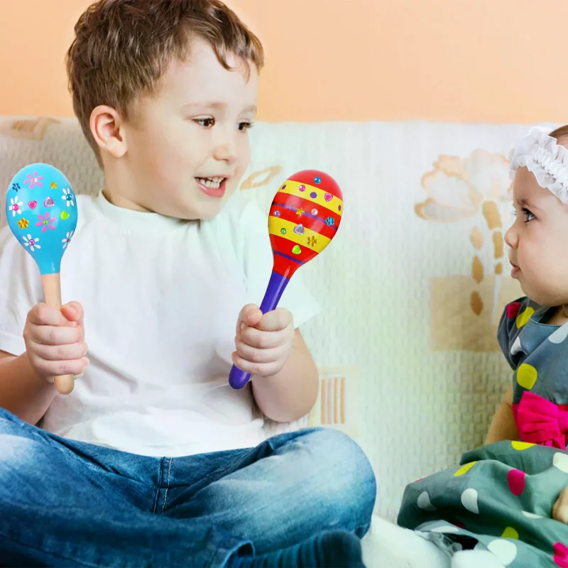 Maracas in legno da 30 pezzi per bambini, set fai da te con 24 penne colorate, strumenti musicali Maracas per Cinco De Mayo Fiesta messicana