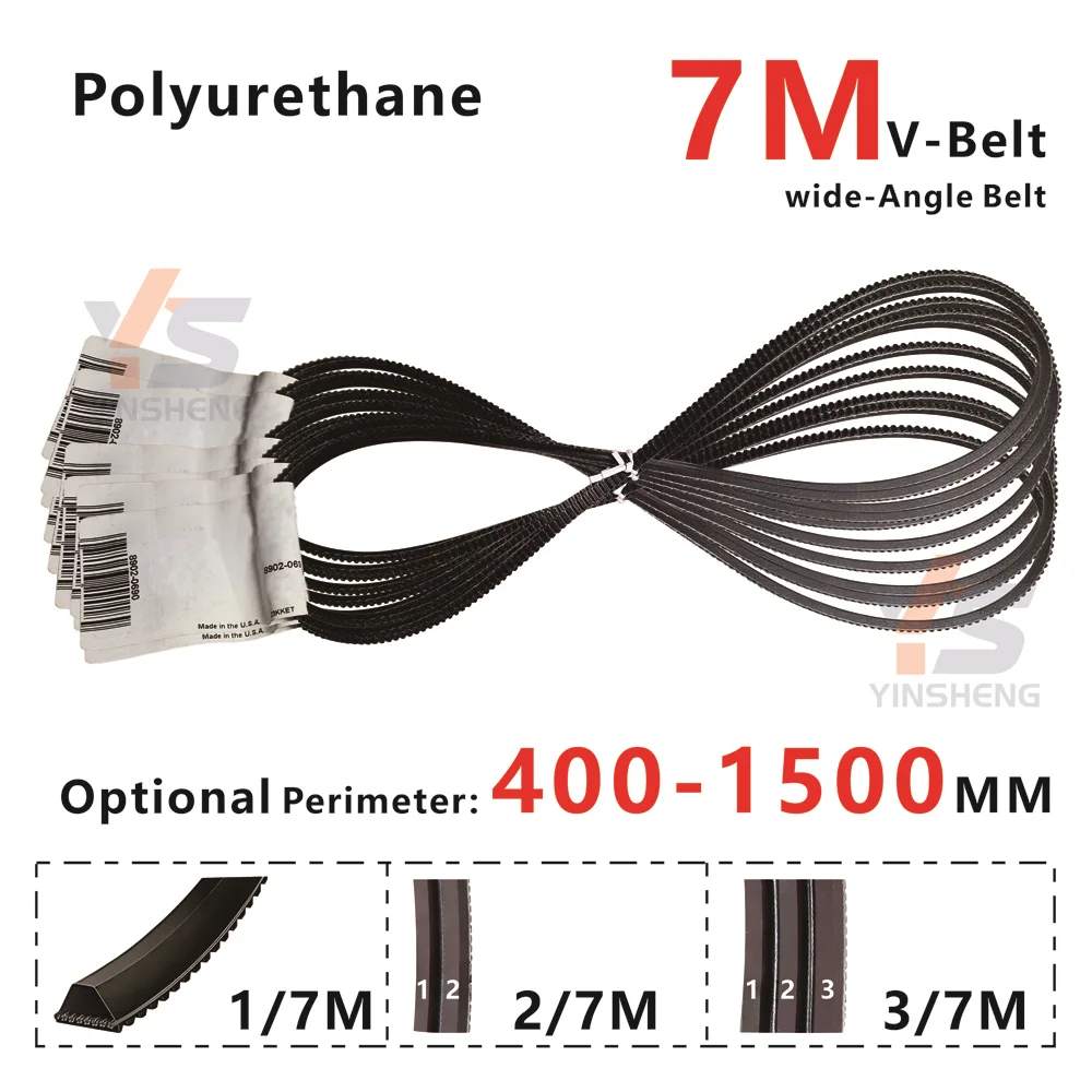 7M Polyurethane wide Angle V-belt 7M400 7M690 7M710 7M825 7M1030 7M1090 to 7M1500 PU Lathe belt or CNC Automation Equipment