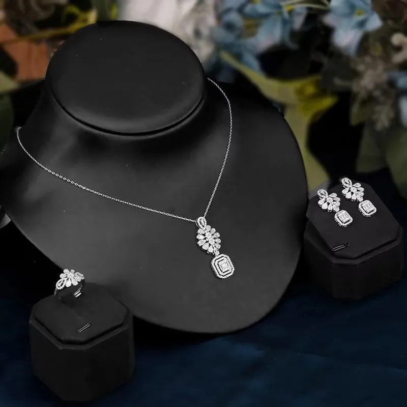 

JEWEL модный комплект из 3 предметов, ювелирные изделия, ожерелье, серьги, кольцо, высокое качество, кубический цирконий, свадебные аксессуары, ювелирные изделия