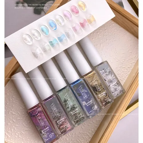 VVS Glitter Aurora pintura para uñas 6ml salón exclusivo Pearl Sheen acuarela fluido para gradiente y Chroma Nail Art 8 botellas Kit