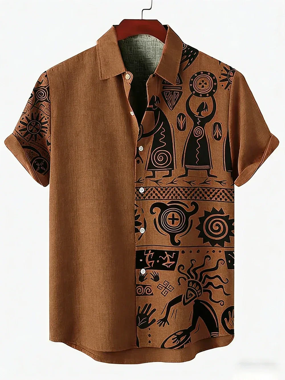Mens Short Sleeve Shirt Tribal Ethnic Printed Button Up Casual Summer Beach Vacation Hawaiian Vintage Boho Graphic Lightweight