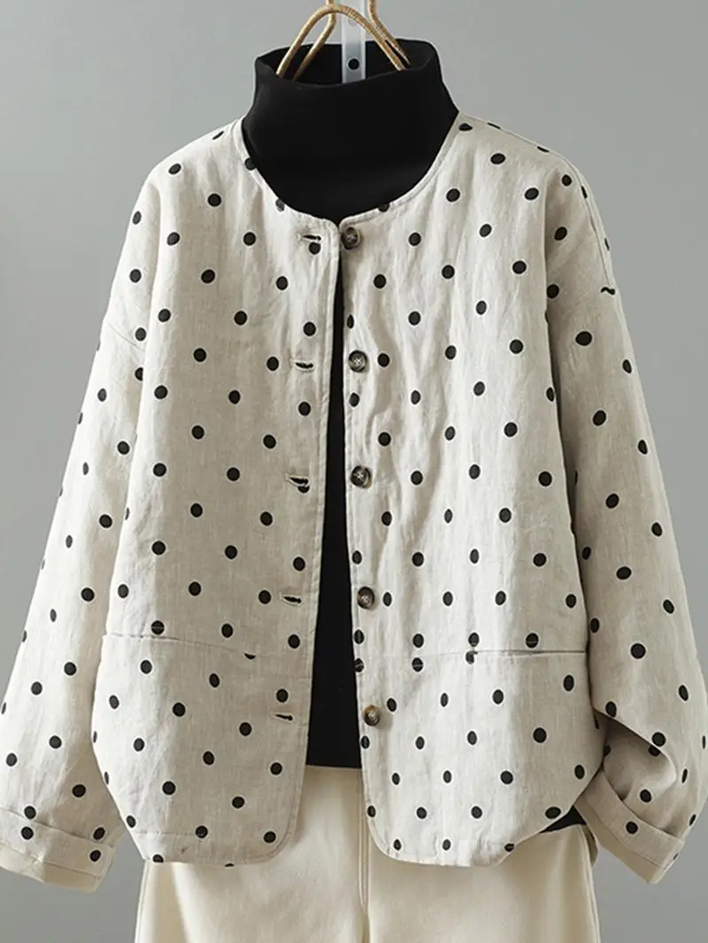 

Художественное хлопково-льняное женское зимнее пальто с хлопковым горошком для похудения, топ большого размера, модный длинный свеч для поездок на работу