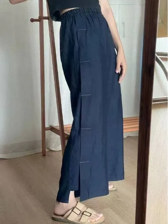 กางเกงขายาวผ้าลินินทรงหลวมสไตล์ลำลองสำหรับผู้หญิง คอลเลคชั่นฤดูร้อน ปี 2025 ไซส์เล็ก ผ้าลินินอเนกประสงค์ แมทช์ได้กับทุกชุด
