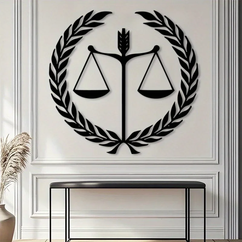 Pretty Scales of Justice Metal Wall Art, Laurel Wreath Law Symbol Iron Wall Hanging Ornament Lawyer Office Study Room Wall Decor