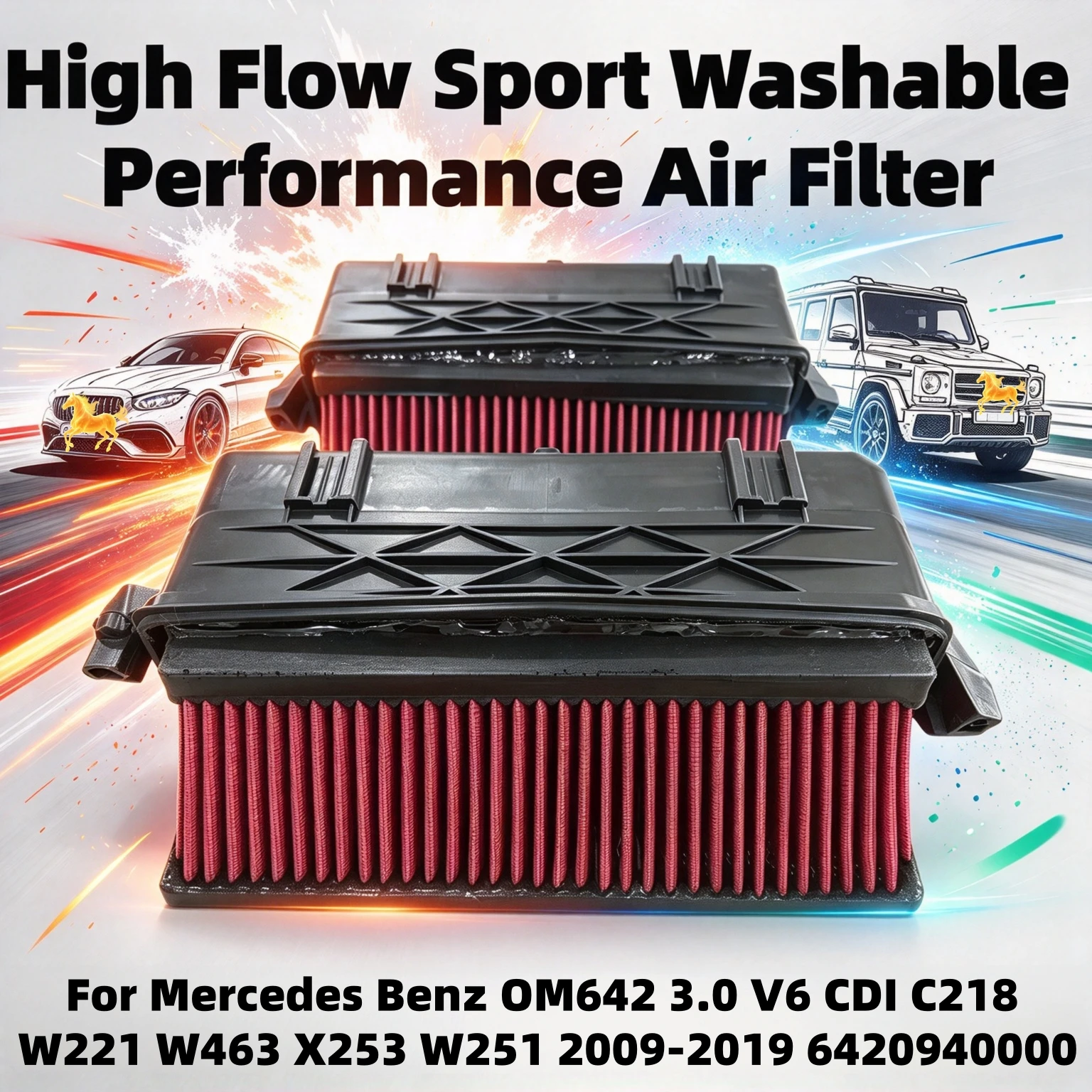 High Flow Sport Washable Performance Air Filter For Mercedes Benz C300 C350 S350 CLS350 E300 E350 CDI 3.0L 2009-2018 6420940000