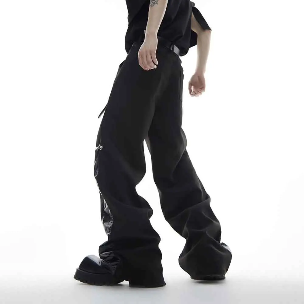 Winter New Men's Stitching Solid Color Trousers American Retro Fashion Trend High Street Loose Casual Niche Men's Bottoms 2025