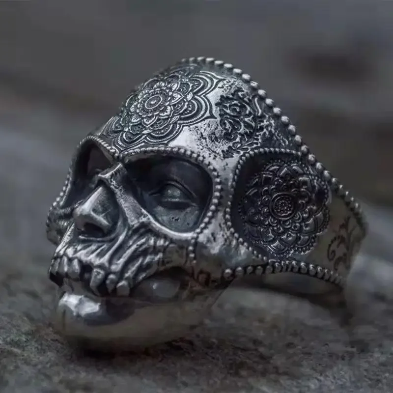 Metal Mask Skull Punk Style for Men's Ring New Retro Gothic  Domineering Rock Party Locomotive Reception Jewelry Gift