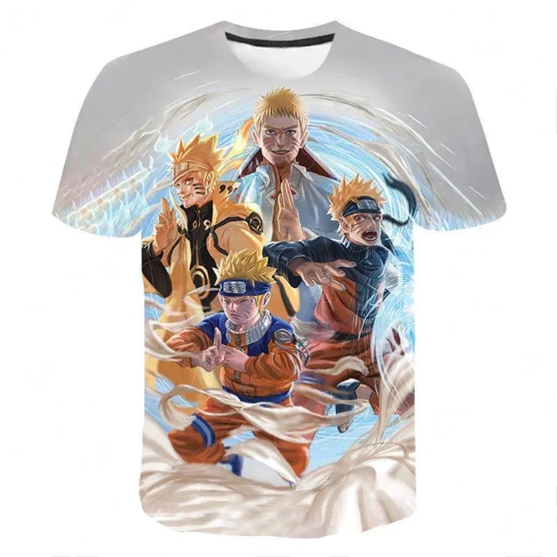 Kinder Anime Naruto Uzumaki Sasuke 3D-T-Shirt mit Volldruck, für Jungen und Mädchen, kurzärmelig, lässig, übergroß, Naruto-Fan – Detail 2
