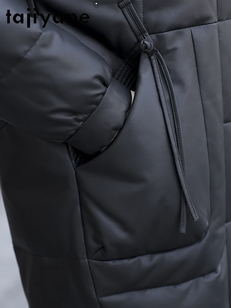TAJIYANE Płaszcz z owczej skóry z puchem gęsim, damski, z kołnierzem z futra lisa, kurtki ze skóry naturalnej, wysokiej jakości odzież wierzchnia damska, zimowe ubrania damskie 2025
