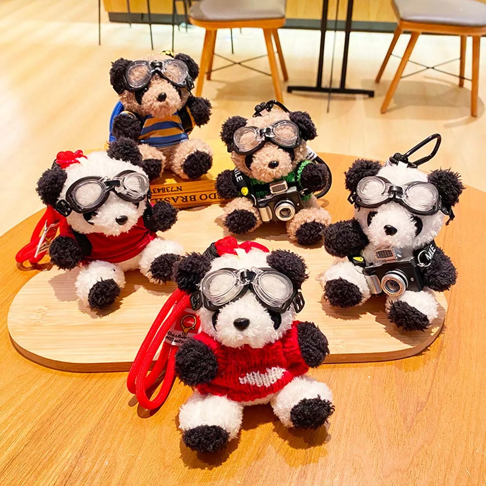 Backpack Decoration Pilot Bear Keychain Stuffed Animal Plushies Panda Plush Doll Bag Pendant Cartoon Plush Key Ring Women Girls